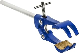 EISCO 4 Prong, Cork Lined Clamp on Stainless Steel Rod - 4.1" Max Clamp Opening, 5.5" Connecting Rod - Powder Coated Aluminum Alloy Clamp - Research, Industrial Laboratory Grade