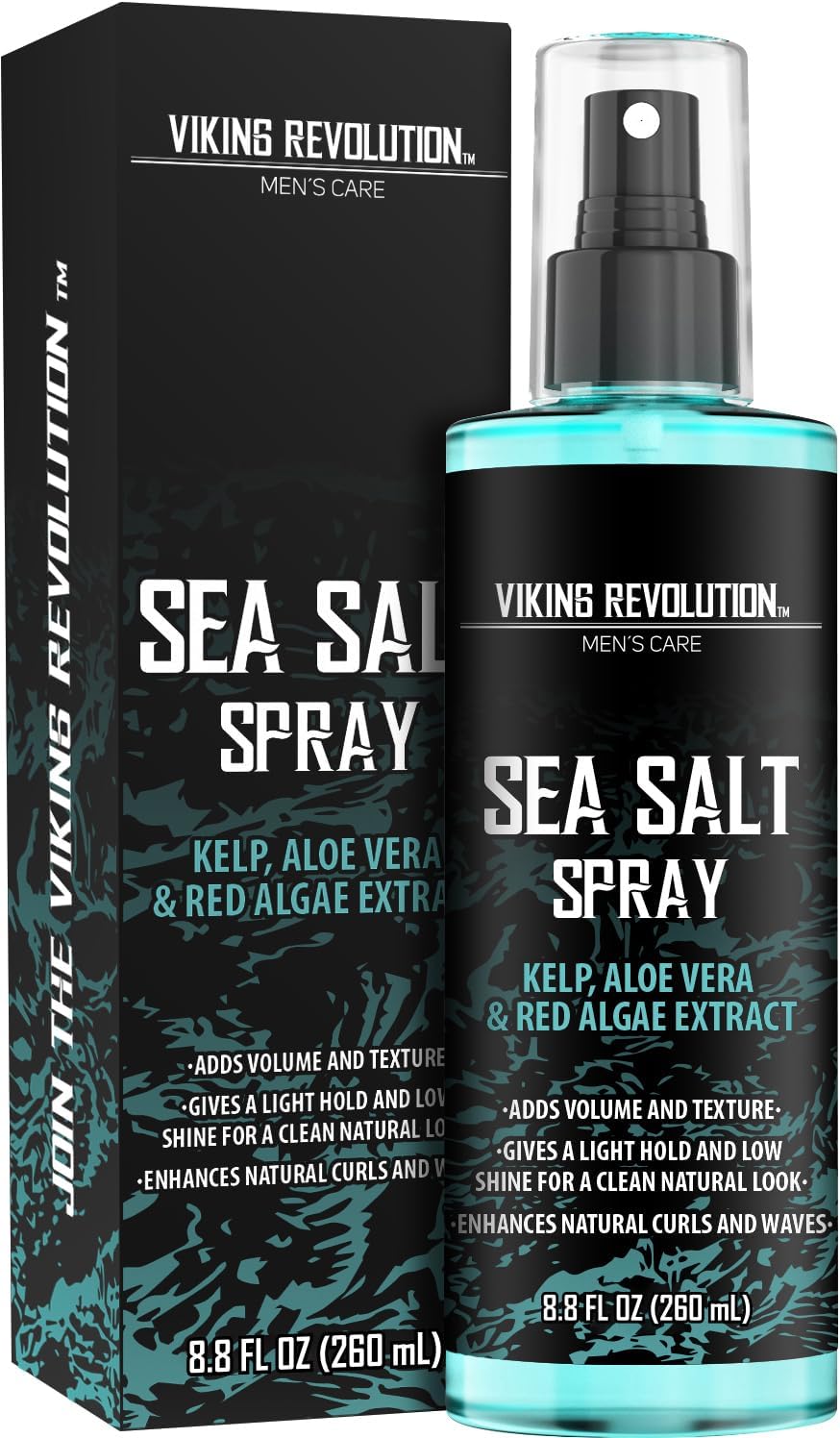 Sea Salt Spray for Hair Men - Hair Spray with Kelp, Aloe Vera & Red Algae - Surf Spray to Add Volume and Texture - 260ml