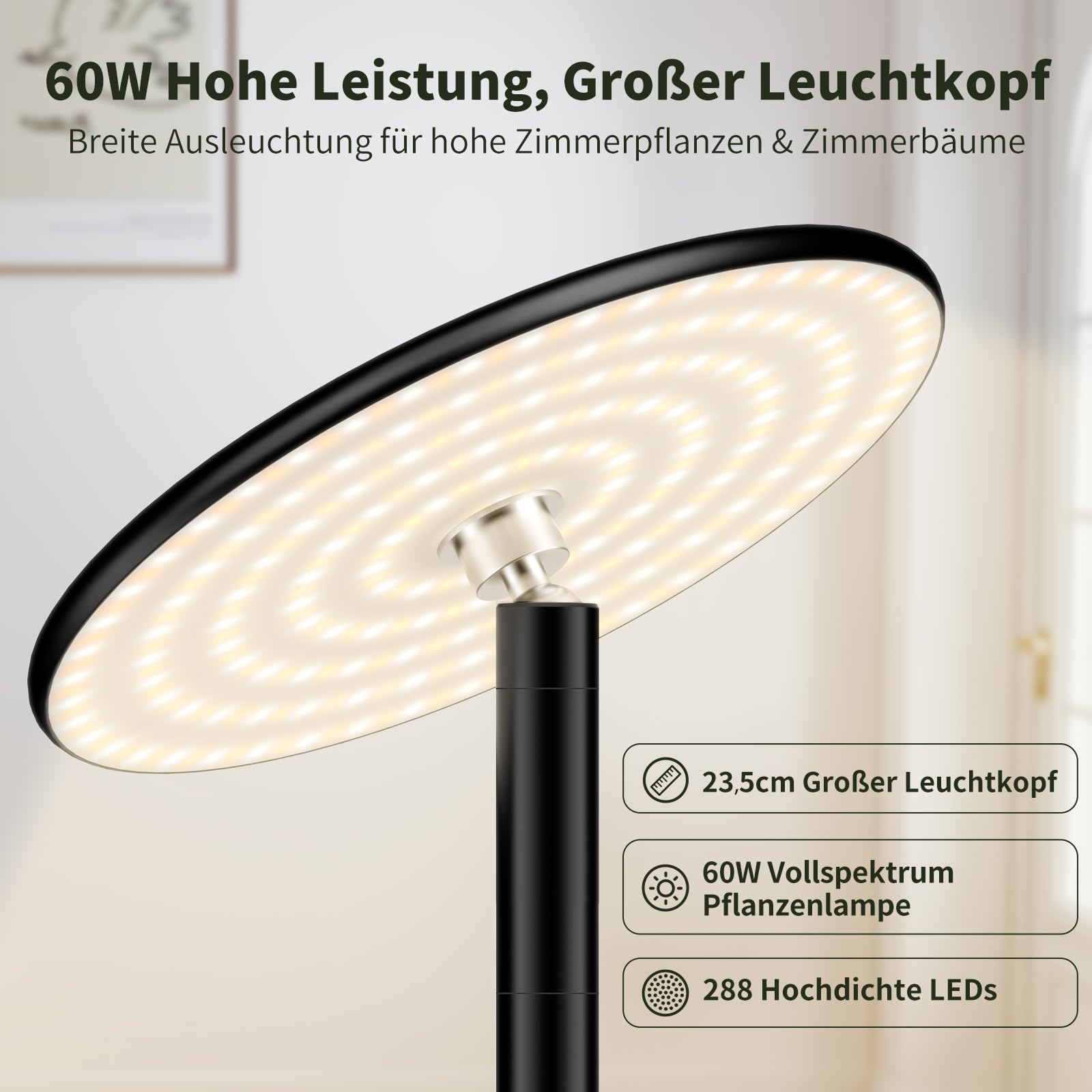 Pflanzenlampe LED Vollspektrum für Zimmerpflanzen, 60W Pflanzenlicht stehend, 216 cm, dimmbar, 2300–6500K, mit Timer & Fernbedienung, für große Pflanzen und Zimmerbäume
