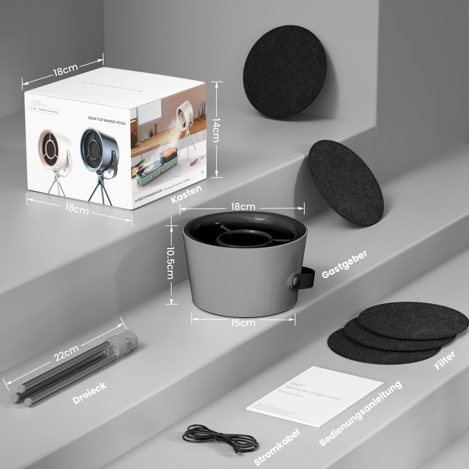 Cappa aspirante portatile, cappa aspirante con filtro intercambiabile, cappa da tavolo con ventola di scarico a 3 velocità, sfiato da cucina per barbecue, cottura, pentola calda(classico nero)