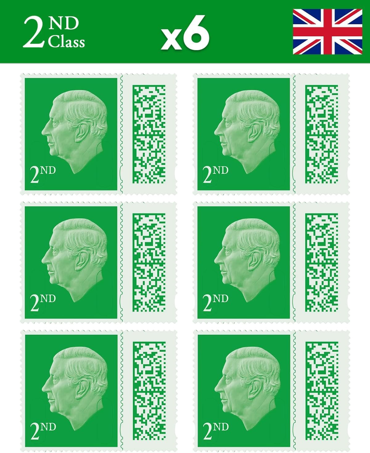 Albian Trading 2nd Class Stamps (6 Pack) - 2nd Class Stamps - Barcoded Self Adhesive UK Letter Postage - (6 Total)