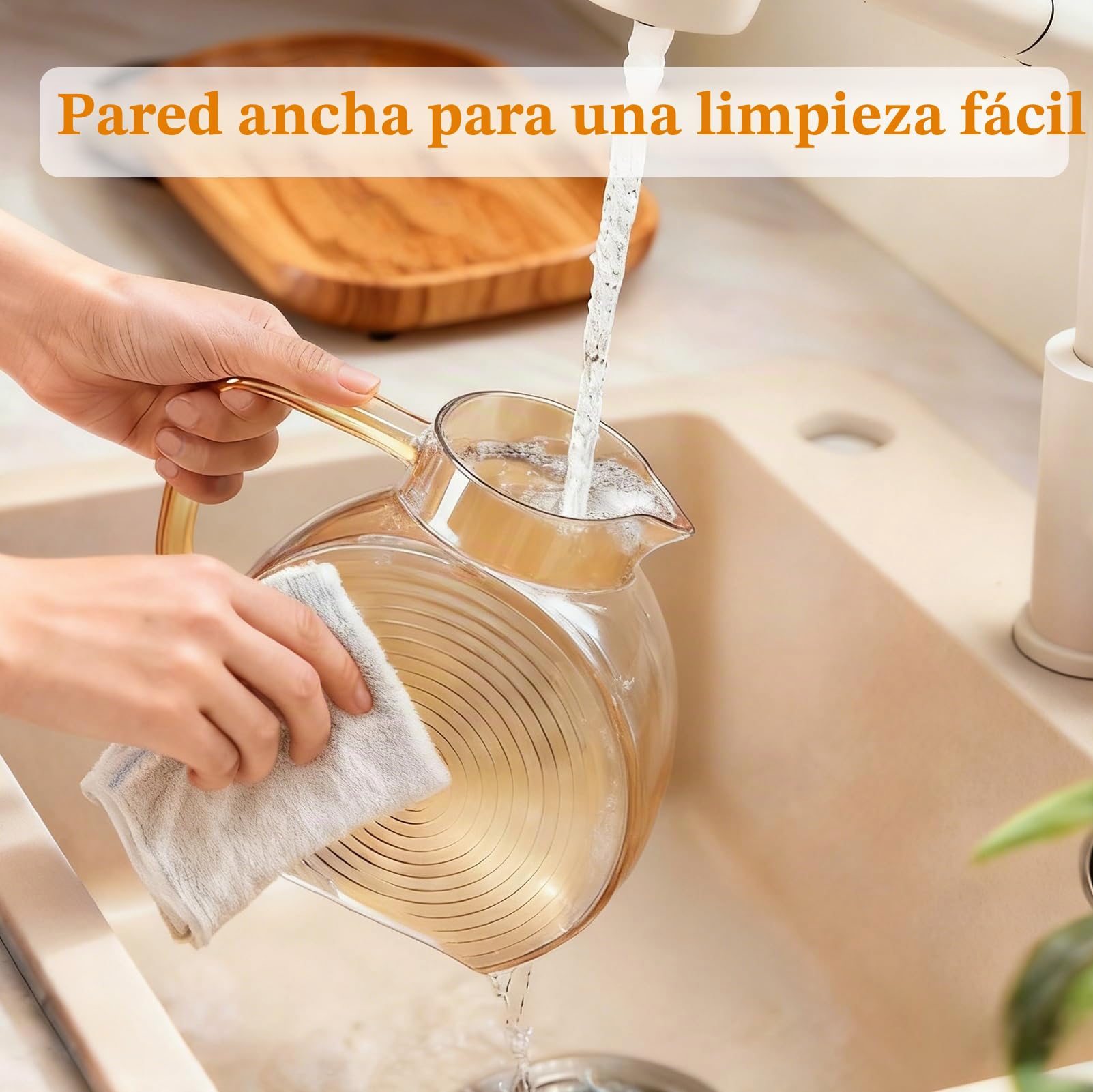 Jarra de agua de 2,2 litros de vidrio de borosilicato, jarra de agua con tapa de acero inoxidable, a prueba de fugas para bebidas caseras/café/leche/té helado/vino/jugo