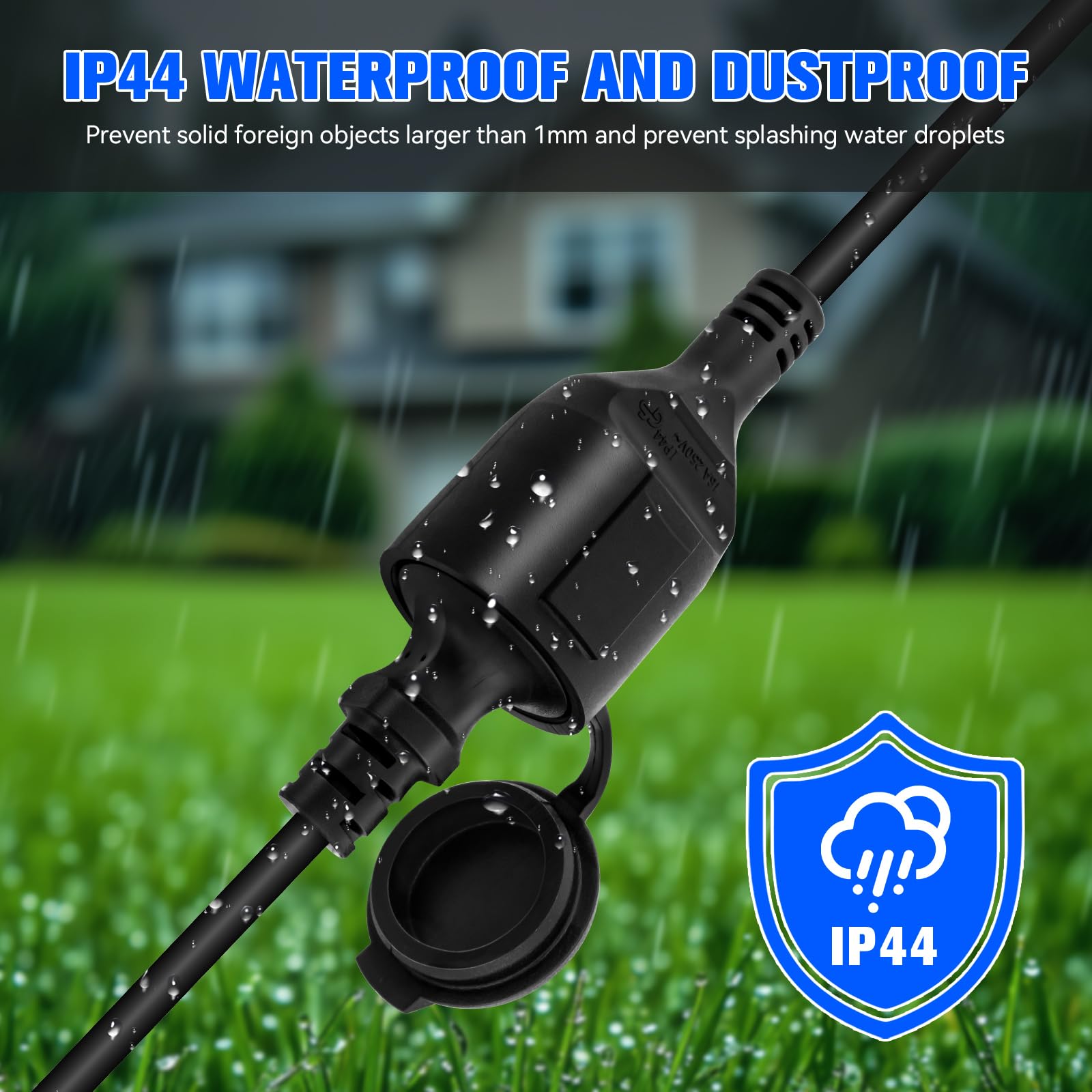 Rallonge Electrique Extérieure 40 m, Câble prolongateur 3G1,5 mm² IP44, 16A 250V avec Capuchon de Protection, Prise à Contact de Protection pour intérieur et extérieur