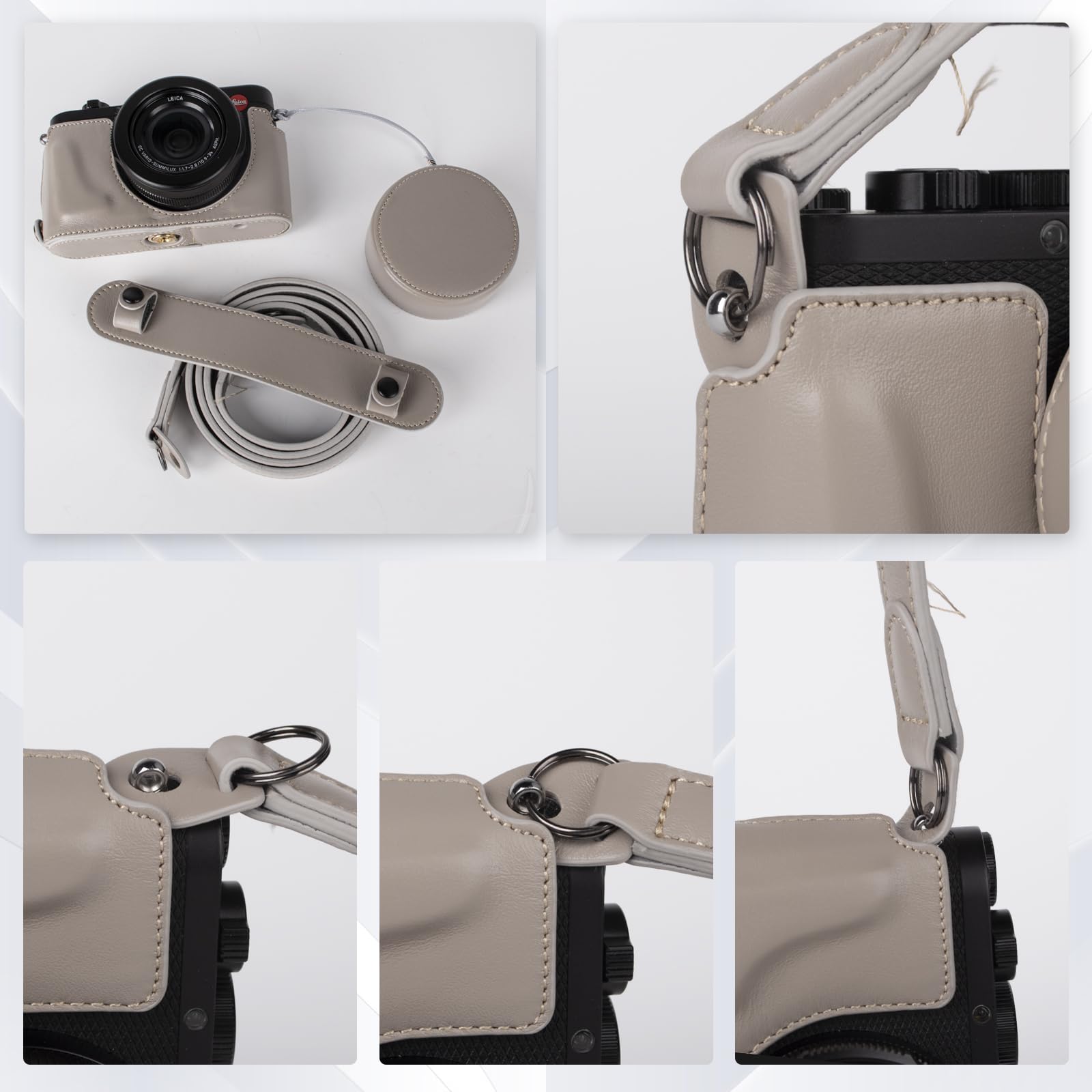 Rieibi Custodia per fotocamera in vera pelle fatta a mano per Leica D-LUX8, mezza custodia per Leica DLUX8 custodia con copriobiettivo anteriore e tracolla
