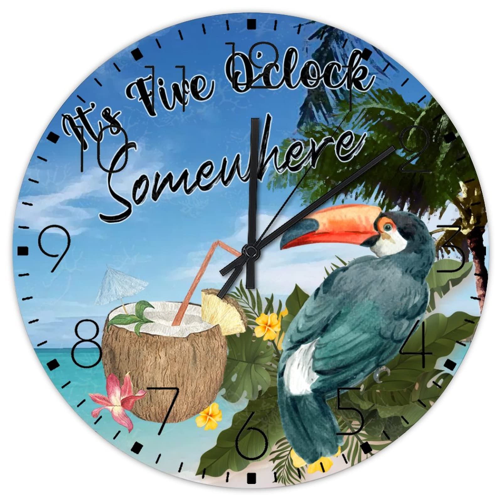 Horloge murale bois It's 5 O'Clock Somewhere salon chaleureux