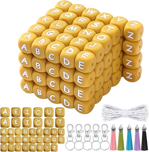 116 cuentas de silicona para hacer llaveros de la A a la Z, cuentas de silicona del alfabeto para hacer pulseras