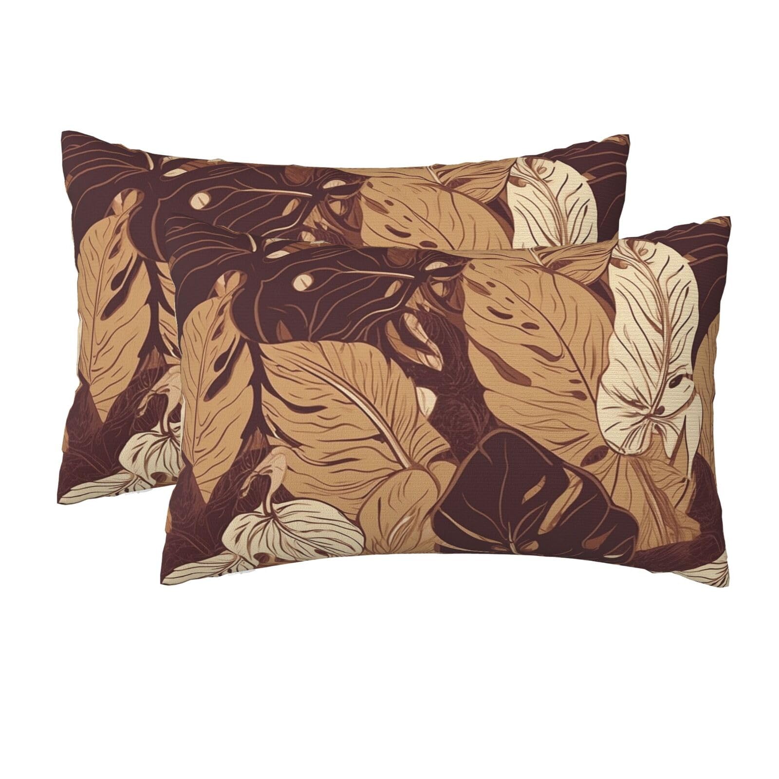 2 Pack Queen Size Pillow Cases for Hair and Skin Soft Breathable Pillow Case Covers with Hidden Zipper Brown Tropical Leaves Pillowcase 20x30 Inches Pillow Cover for Sleeping Gift