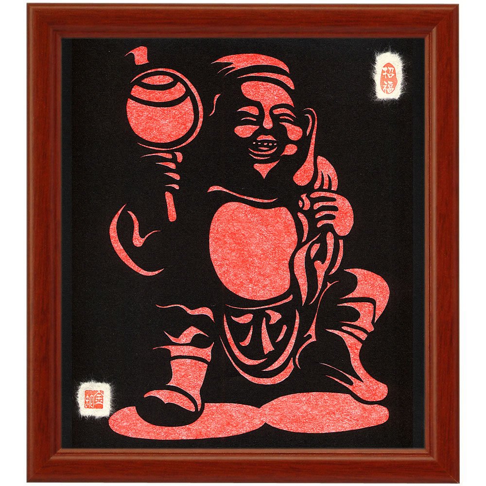 Amazon.co.jp: 色紙サイズの額装仕立て開運切り絵『七福神・大黒天