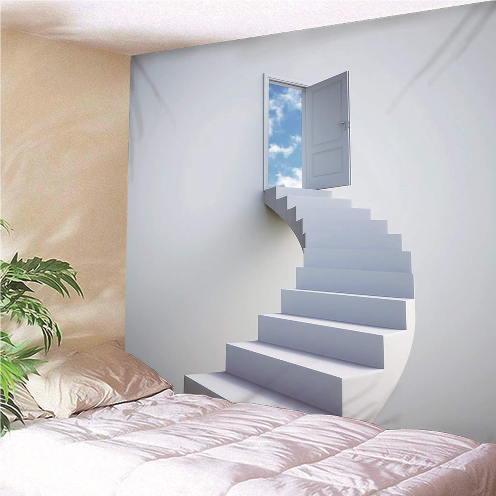 Daesar Arazzo Classico, Arazzi da Parete Moderni Grigio Cielo Blu delle Scale 3D Tappeto Muro Decorativo 300x260CM Arazzo Poliestere