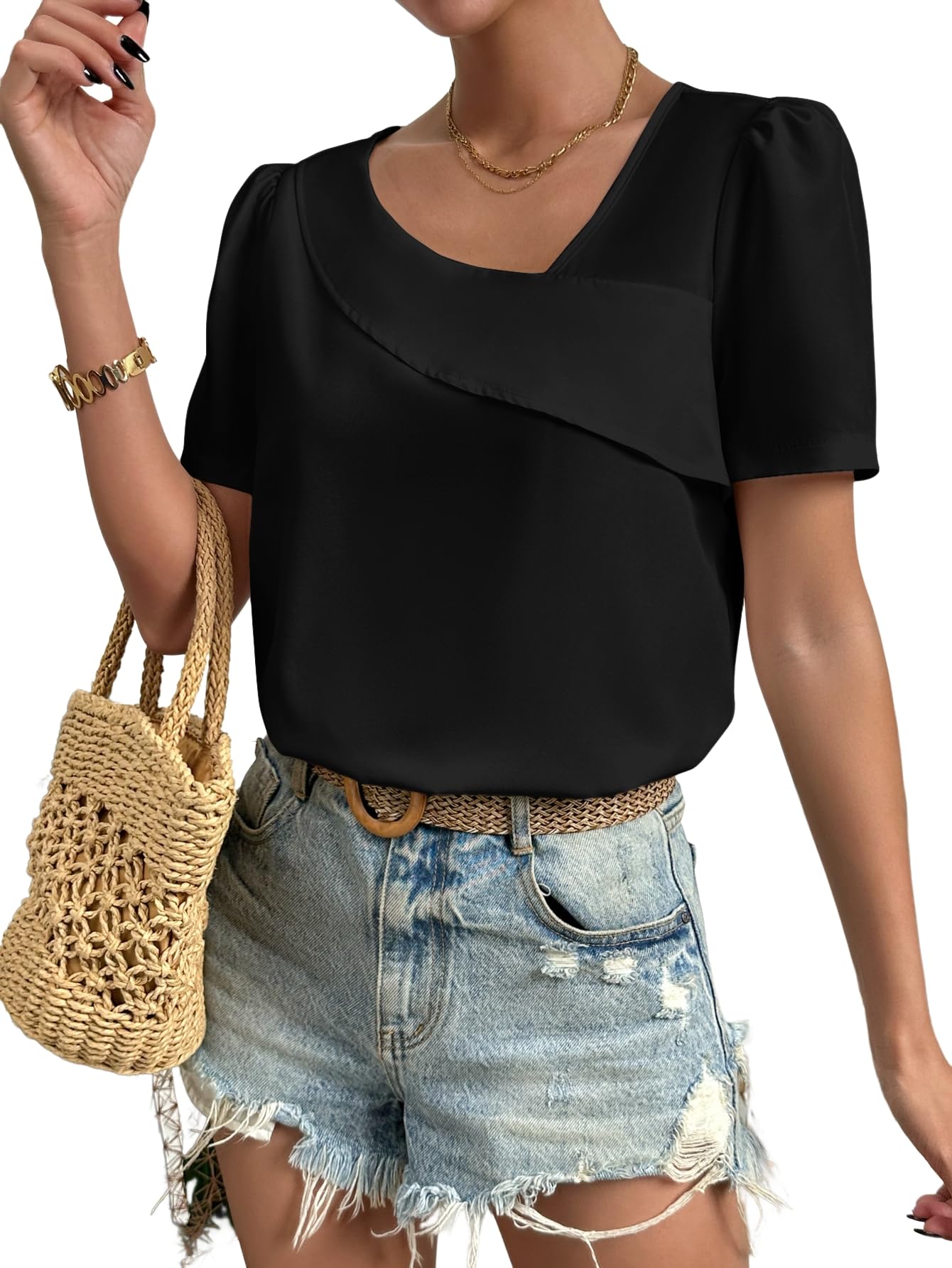 Floerns Women's Puff Sleeve Blouse 