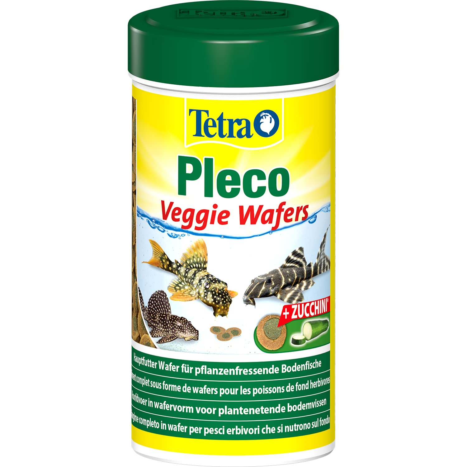 Tetra Pleco Veggie Wafers - Alimento para los peces de fondo herbívoros, con calabacín rico en minerales para mejorar la vitalidad, lata de 250 ml