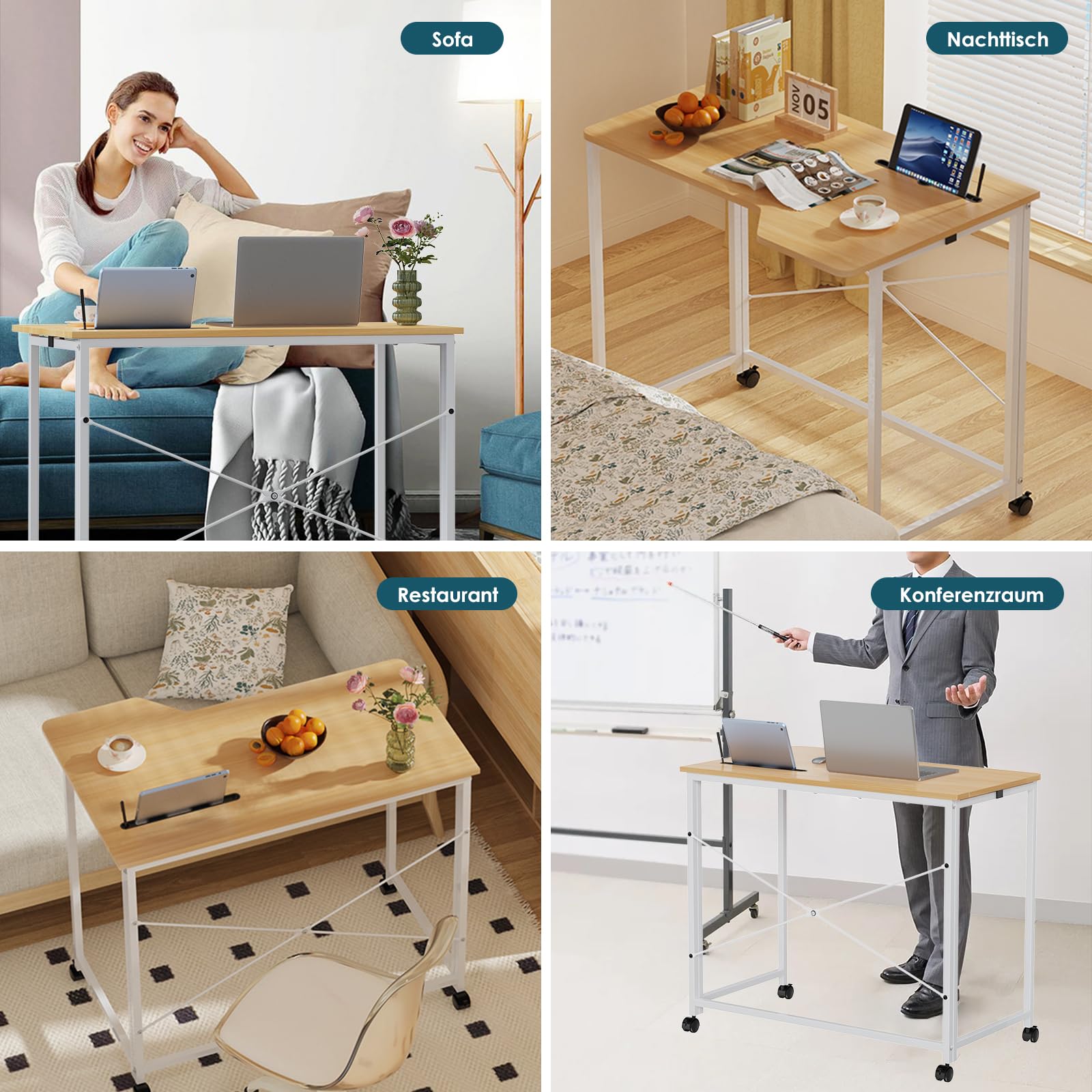 Mesa Escritorio Plegable, Roble Mesa de Oficina Plegable, para Ordenador, Pequeño Mesa Ordenador Plegable Escritorios portátiles para Estudio, Casa Oficina 90x56x75cm