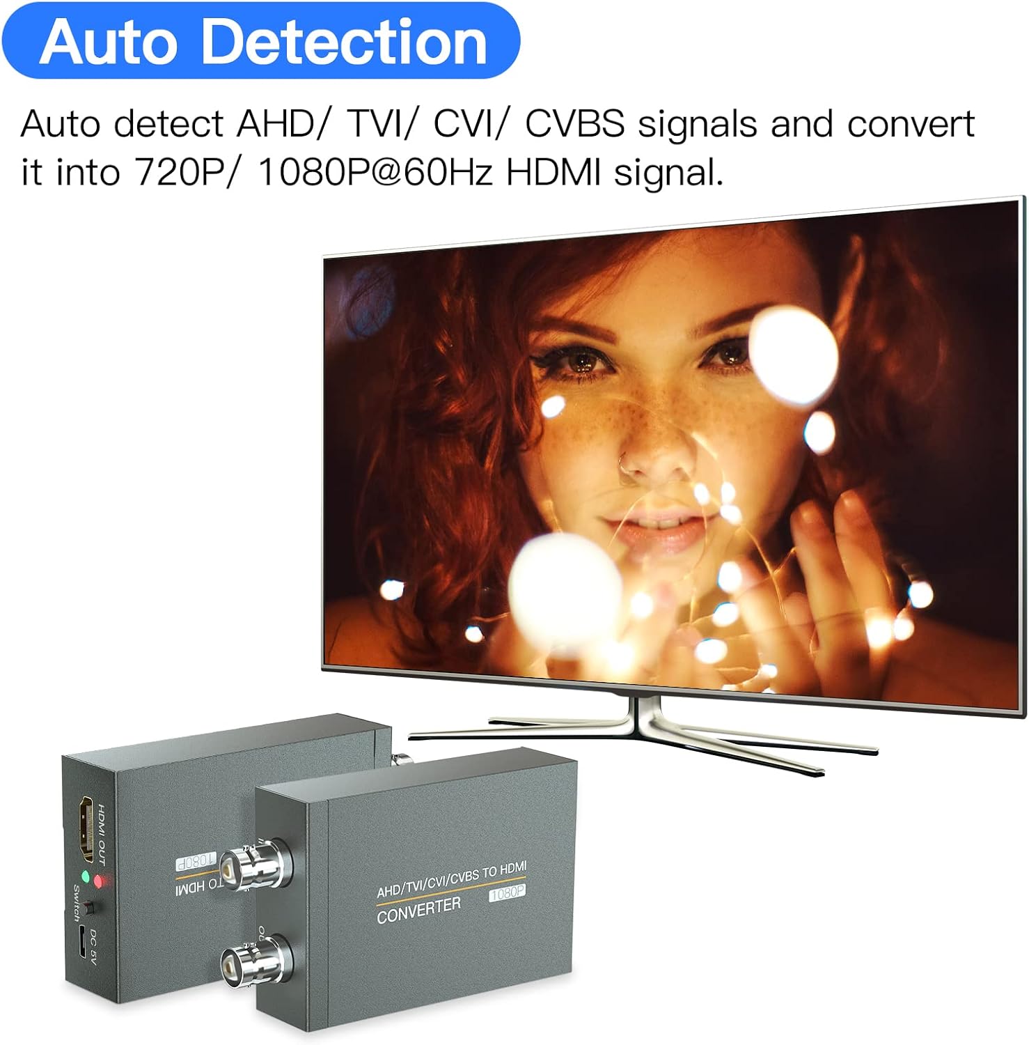 CVI/TVI/AHD to HDMI Converter, Full HD 4K 720P/1080P/3MP/4MP/5MP/8MP AHD/TVI/CVI to HDMI Adapter, BNC(TVI/CVI/AHD/CVBS) Video Signal to Display on Monitor/HDTV with HDMI Input