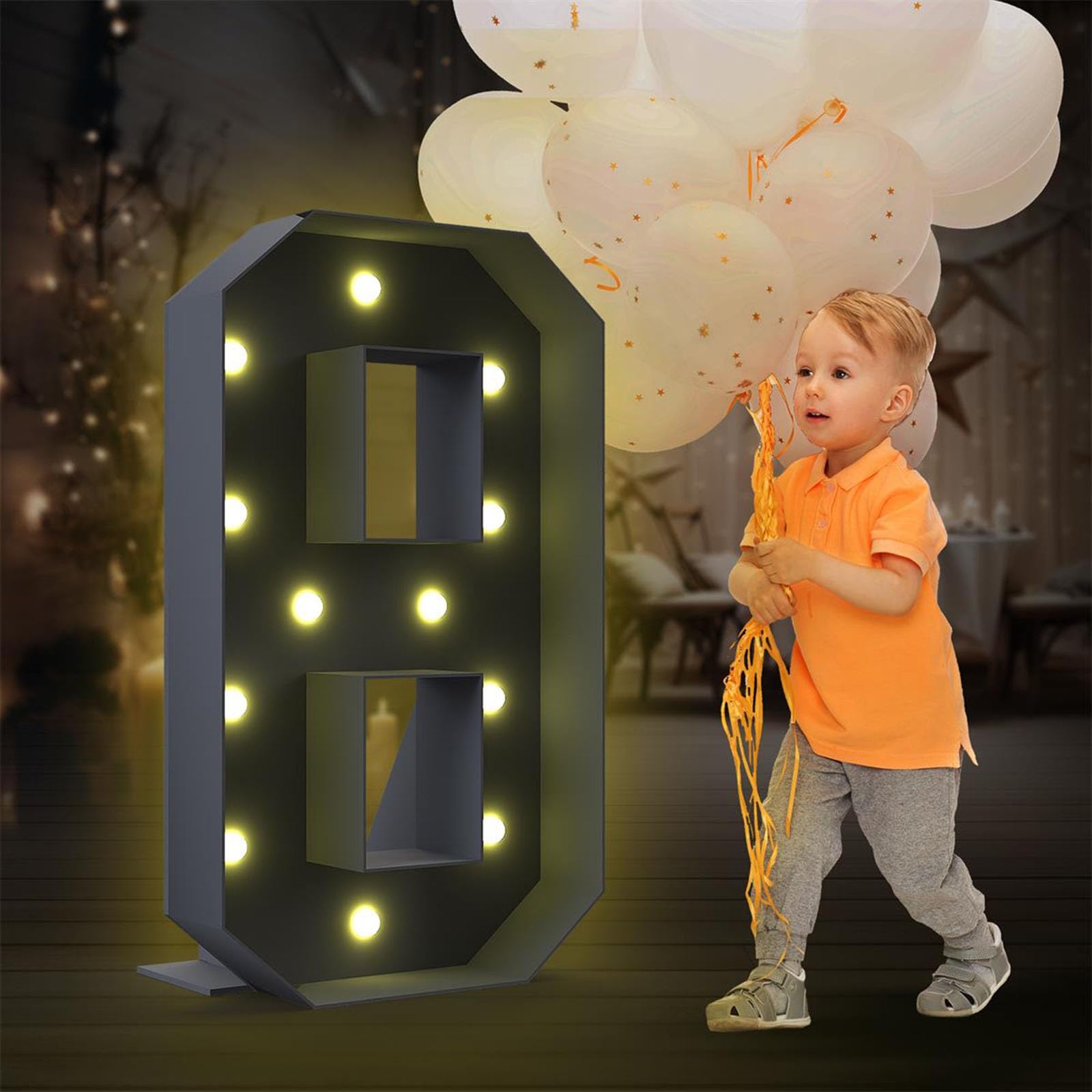 4FT Marquee Light Up Numbers LED Large Lighted Marquee Numbers Pre-Cut Frame Mosaic Numbers for 20th 50th 16nd Birthday Anniversary Wedding Party DIY Decoration ( Color : Black , Size : Number 8 )