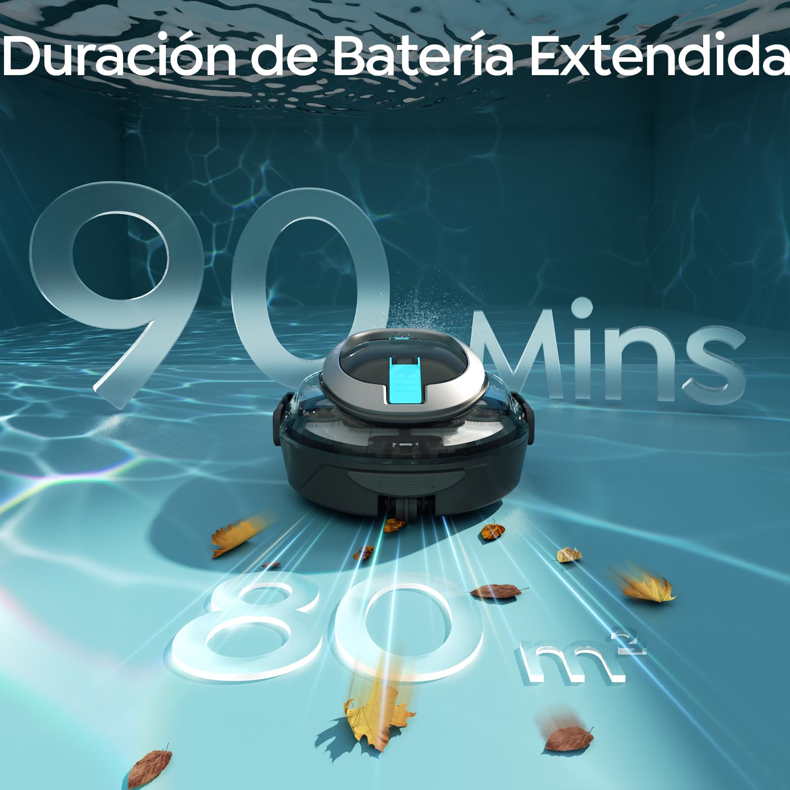 S2 Limpiafondos Piscina, Robot Inalámbrico, Doble Filtración y Doble Motor, 90min Autonomía, 2,5H Carga Rápida,Autoestacionamiento, para Piscinas de Fondo Plano hasta 80m²,Scuro