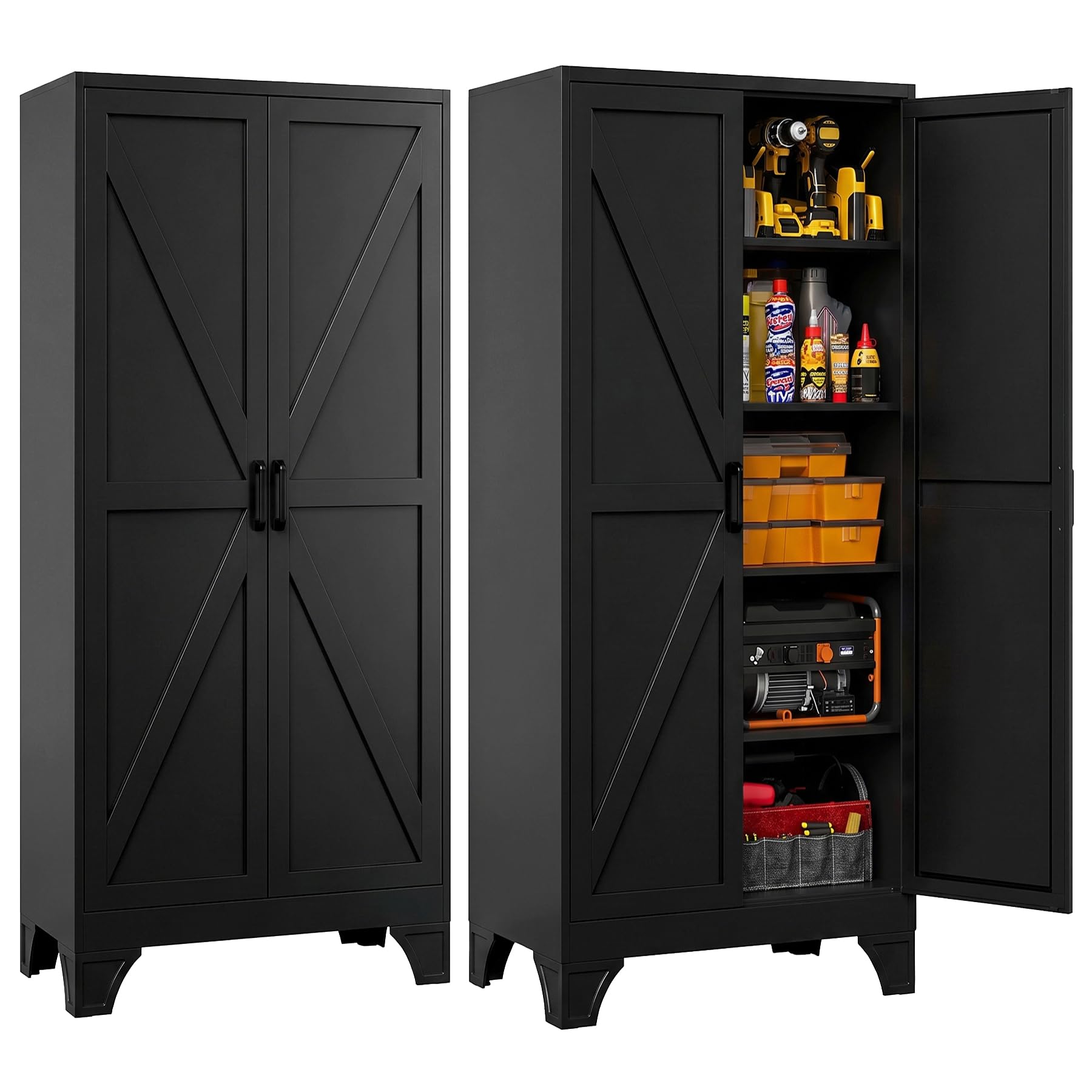Letaya Metal Garage Storage Cabinets,76"Tall Large Tool Steel Lockers,Black