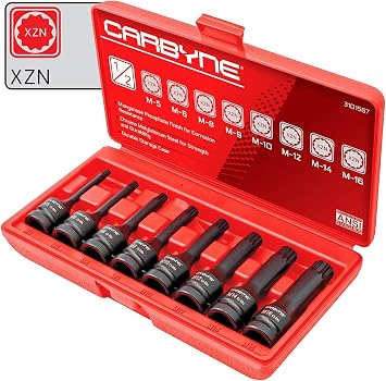 CARBYNE 8-Piece XZN Triple Square Impact Bit Socket Set, 12 Point, M5 to M16, 1/2 in. Drive, CrMo Steel, Manganese Phosphate Finish, for European Vehicles