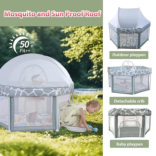 Miniatura 2 de Corral para bebés pequeños, 50 x 50 pulgadas con alfombra, equipado con una cuna desmontable de doble cubierta y tienda de campaña de juego,