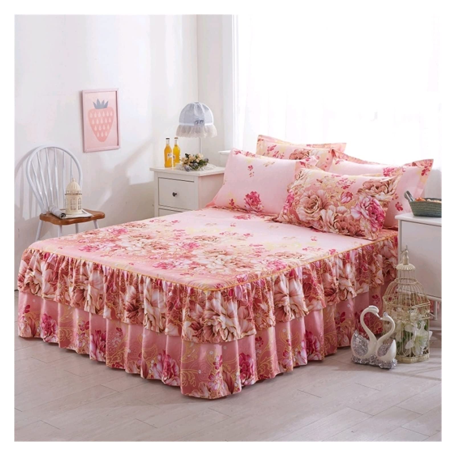Gonna Da Letto Copriletto addensato Camera da letto Lampada Soft antiscivolo Re Queen Bed Skirt Bedskirt(Wumeihuawan,1PC Bed Skirt200x220)