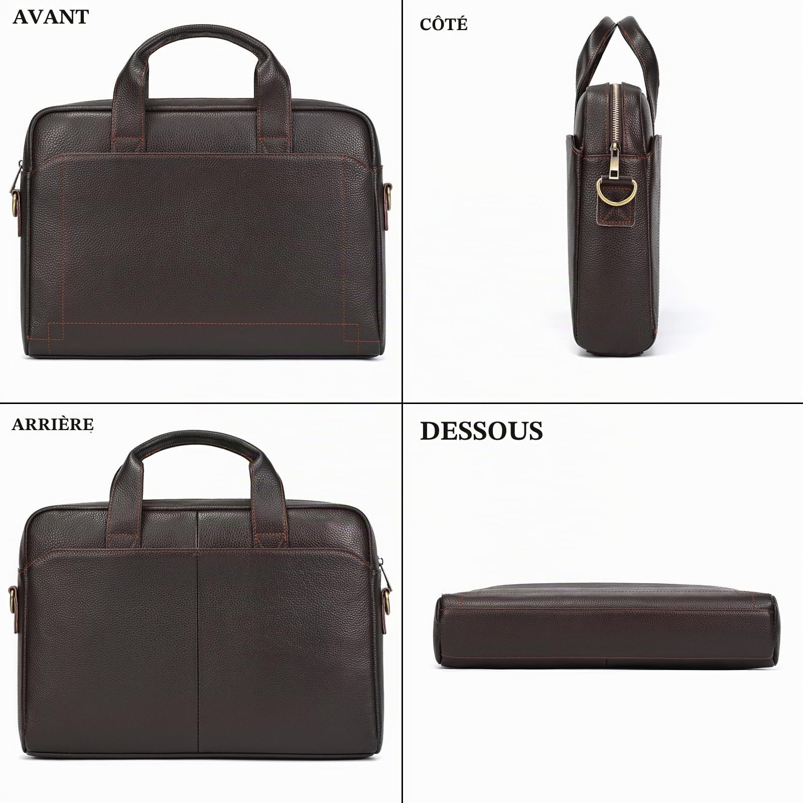 Sac Business Mallette homme Cartable Sacs Business en Cuir Véritable 14 Pouces Porte Document Sac à Bandoulière d'affaires, 3315 Marron