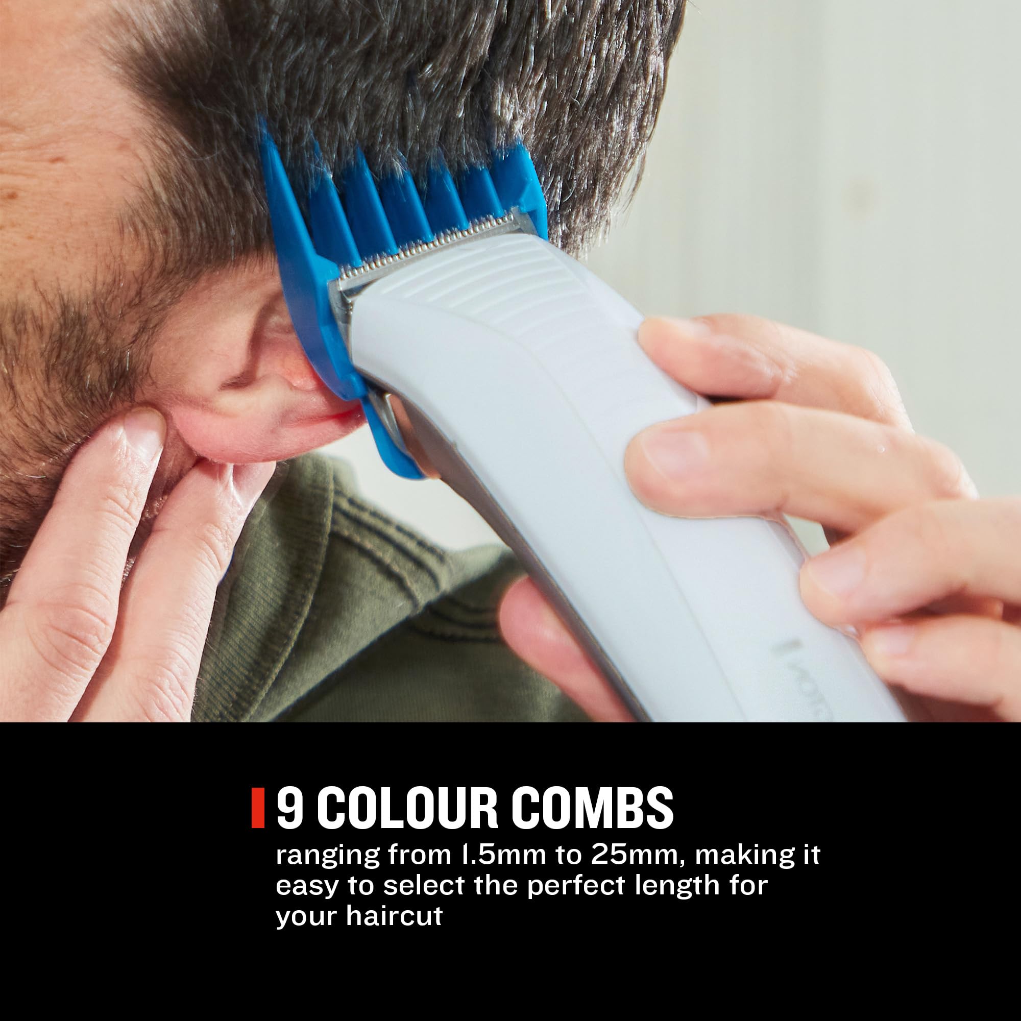Remington Tondeuse Cheveux [Idéale Famille] ColorCut (Utilisation Facile, Lames acier inoxydable Auto-Affûtées, Secteur, 11 Sabots colorés 1,5-25mm, Peigne, Ciseaux) Tondeuse HC5035