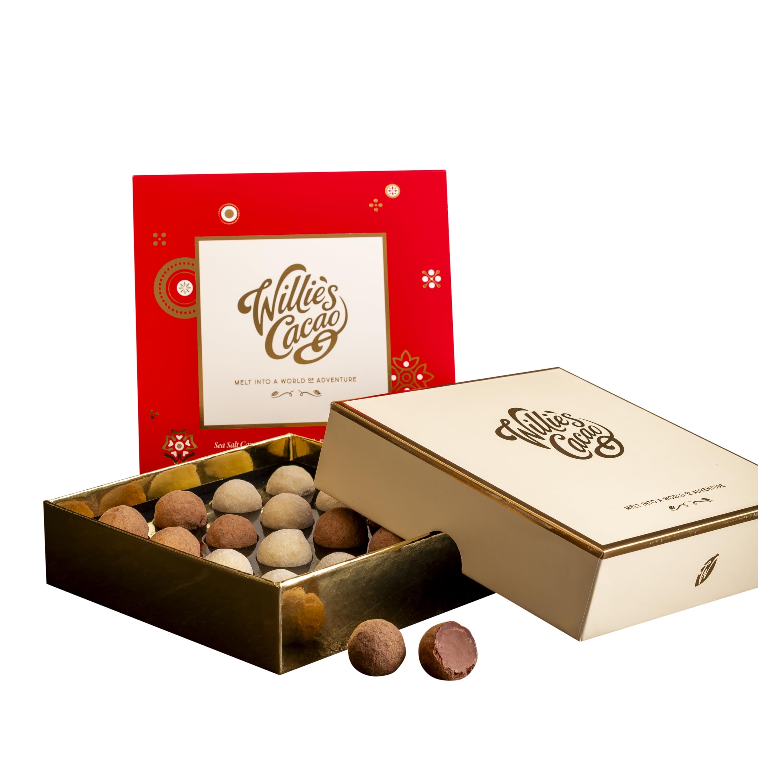 Willie's Cacao - Salted Caramel Gift Box - Selection of milk & white truffles with molten sea salt caramel - 110g - Luxury chocolate gift