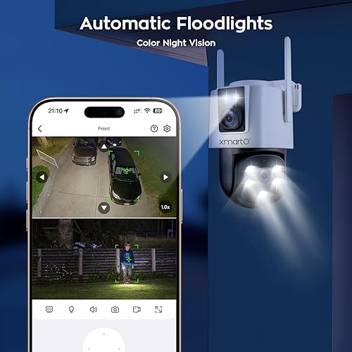 Miniatura 8 de xmartO Dual-CAM 180+ FOV Cámara de seguridad WiFi 2 en 1 de 6 MP con seguimiento de IA, zoom de inclinación panorámica, banda dual 5G, configuración
