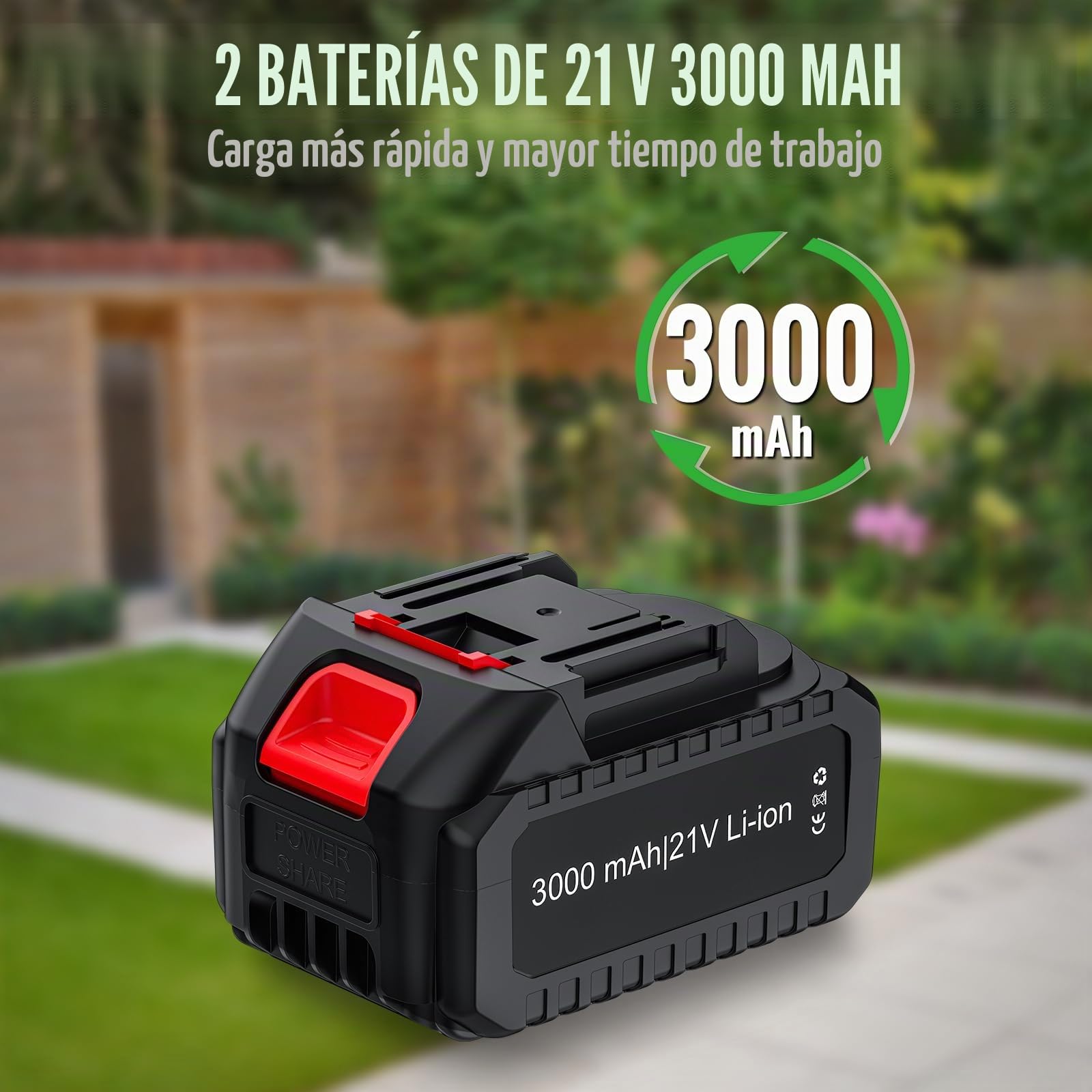 Soplador de Hojas Inalámbrico, Motor Sin Escobillas 18.5V, Batería de Ion-Litio 3000mAh, Extensible 140cm, Ligero 540g, con 2 Baterías y Cargador, para Jardín y Patio