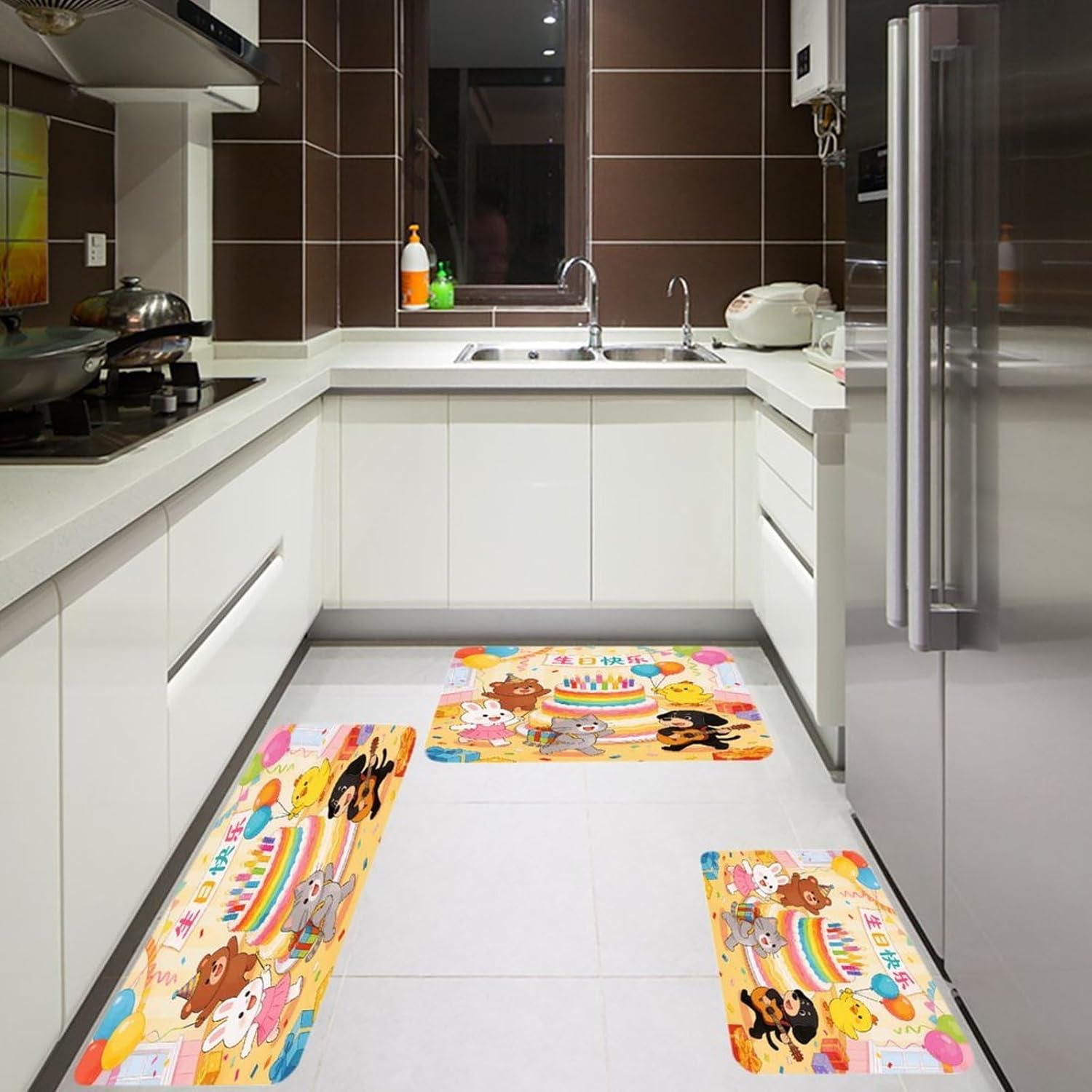 Happy Birthday Kitchen Mats Soft Absorbent Rugs for Floor Non Slip Washable Kitchen Mats Fashion Rectangular Rugs for Three-Piece Set for Laundry Office Home Sink