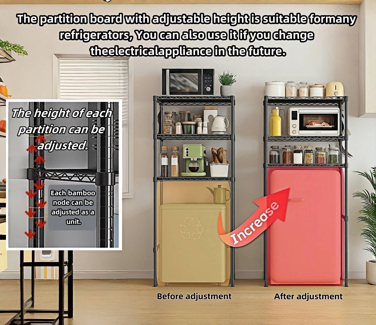 Dorm Mini Fridge stand with storage, Above mini Fridge Shelf,Small Refrigerator and Microwave Stand, Multi-Functional Storage Rack, Suitable for Kitchens, College Dorm(black, 23.7"L x17.7"W x 47.3"H
