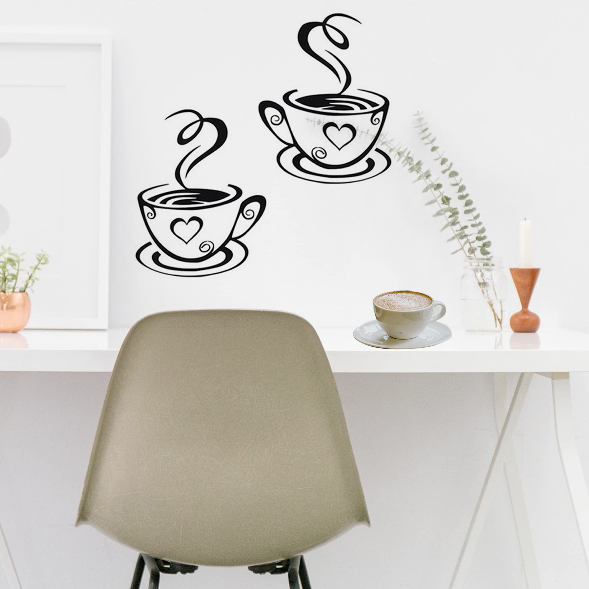 Kaffeetasse Wandaufkleber Wandtattoo Kaffeetasse | Deko-Aufkleber Für Küche  \u0026 Café | Schwarz | Selbstklebend Cafe Deko Wandtattoo, image size:2000x2000