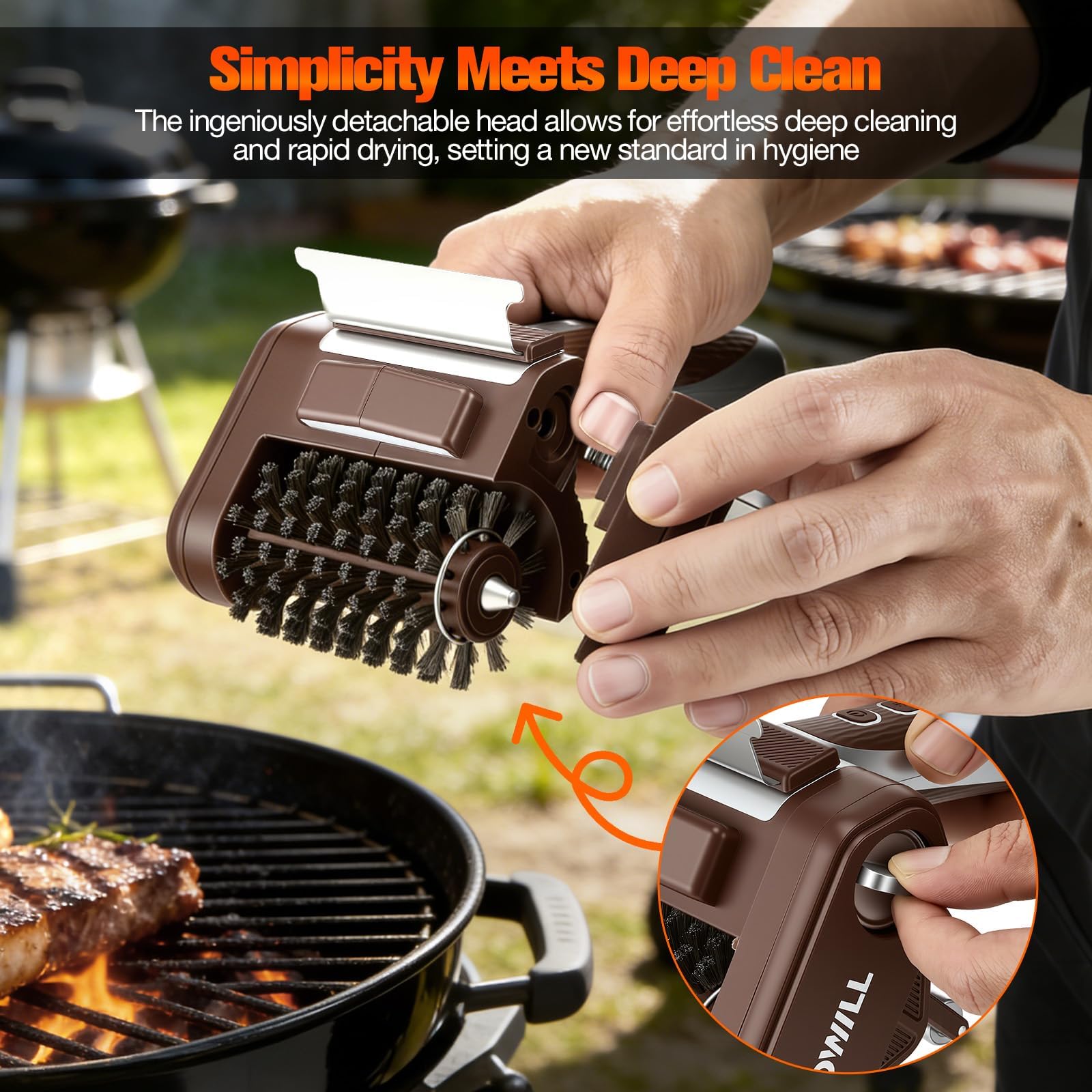 Brosse Électrique pour Barbecue sans Fil, 4000mAh, 450 TR/Min, Autonomie 3-4 Heures, Brosse Nettoyage Électrique, Brosse Barbecue en Acier Inoxydable, pour Grille Barbecue, Cast Iron, Plancha
