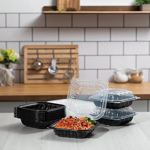 Miniatura 9 de Karat Contenedor con bisagras de polipropileno premium 150 ct, recipientes para alimentos para llevar, estuche (8 x 8 pulgadas, 1 compartimento)