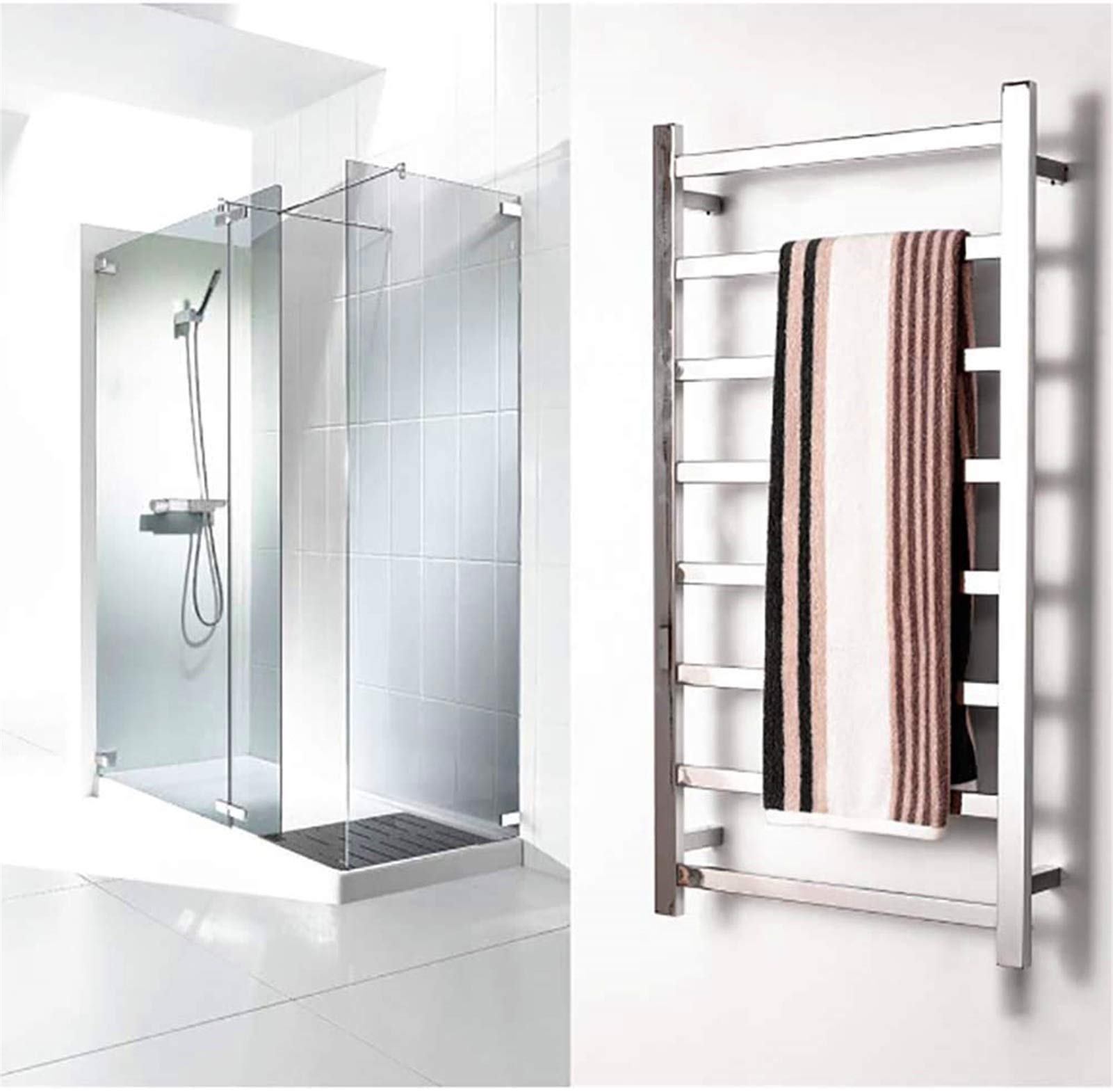 Calentador de Toallas de Pared para baño, toallero eléctrico Plano y Recto, Calentador de Toallas de Acero Inoxidable, radiador de Pared para baño, 1100 × 600 mm, 80 W