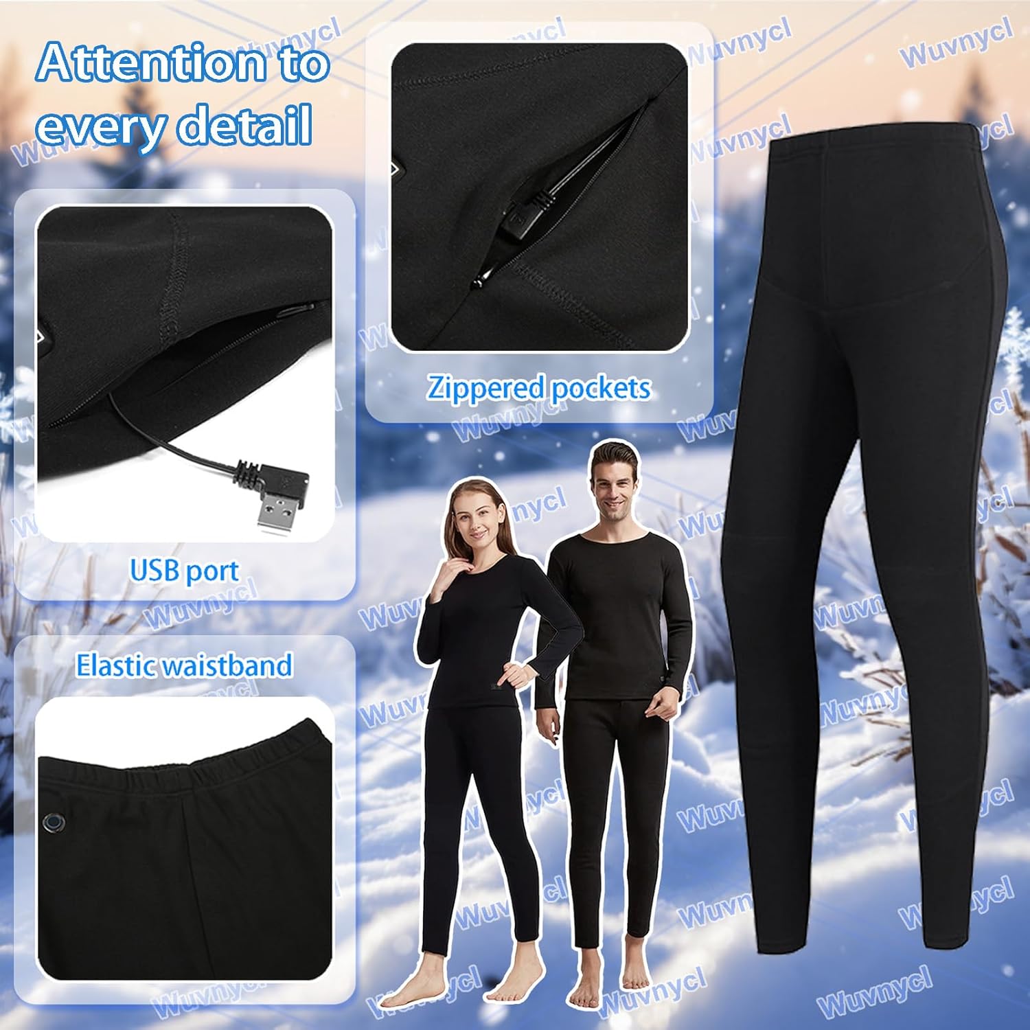 USB Heated Pants for Men Women, 12-Zone Heating Bottom Electric Thermal Underwear Pants for Motorcycle Skiing Hunting