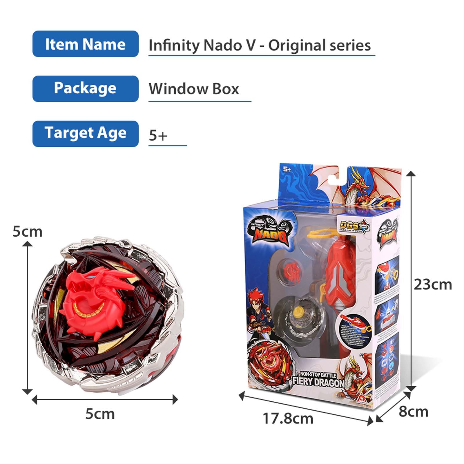 INFINITY NADO Peonza para Niños de Juguete de Metal, Peonzas con Lanzador Magnético Fiery Dragon, Juguetes para Niños Niñas 5 6 7 8 9 10 11 12 Años,Deep Red