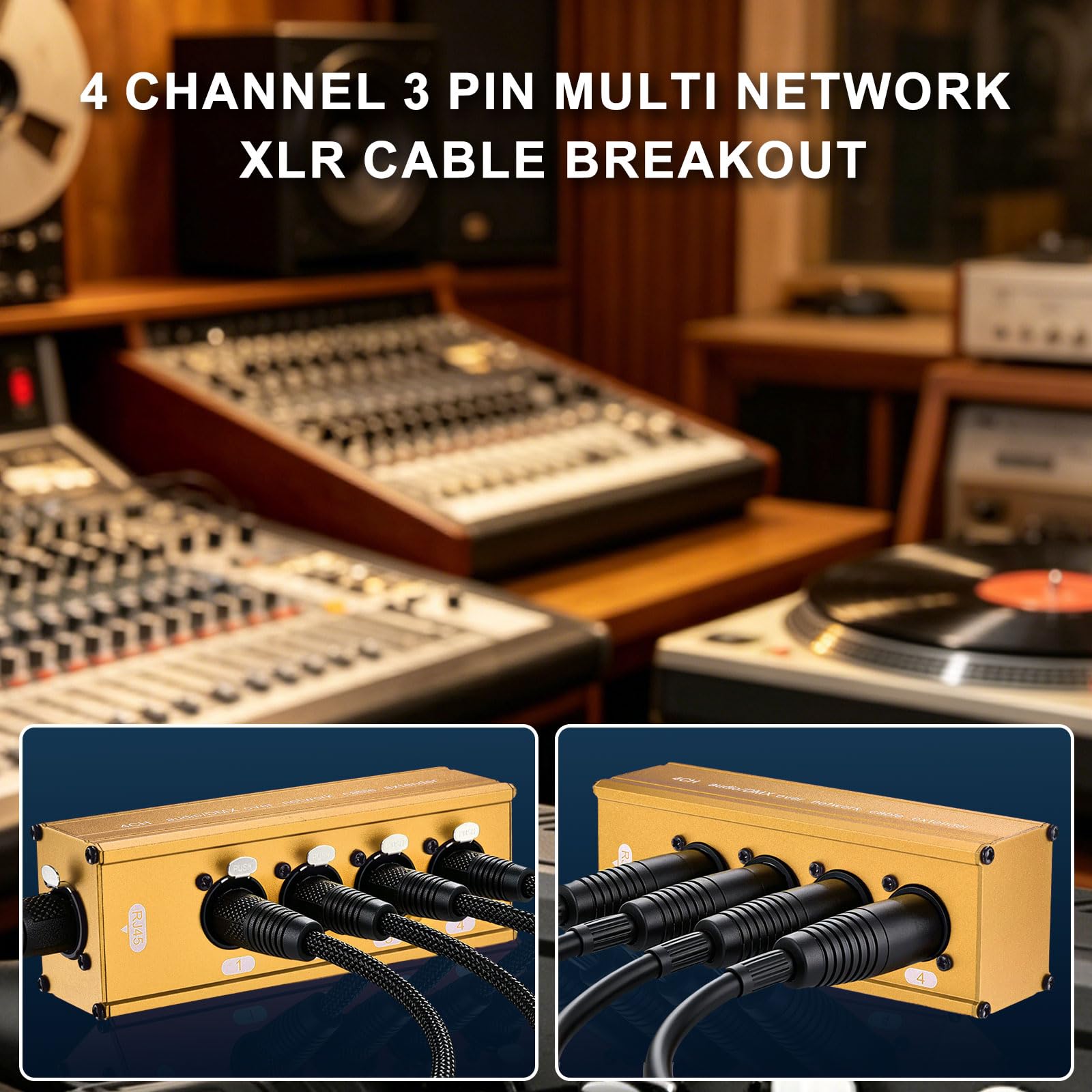 1 paio di cavi XLR a 4 canali a 3 pin multi rete XLR, XLR su prolunga Ethernet RJ45, adatto per Cat5/Cat6/Cat7, per illuminazione audio da palco, oro