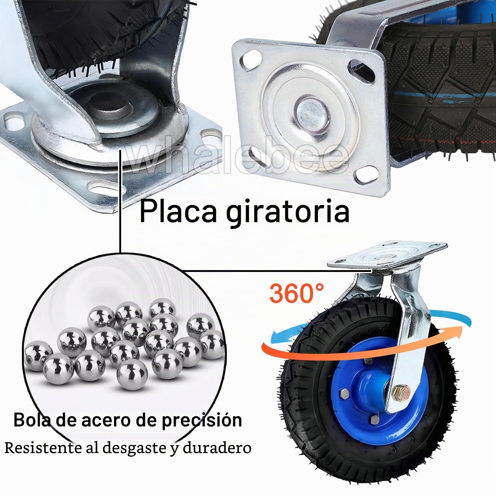 Rueda Industrial Ruedas Giratorias para Carro De Transporte, Carros De Jardín - Servicio Pesado 2 Ruedas Fijas Y 2 Giratorias, 15cm 20cm 25cm Ruedas Neumáticas De Goma, Ruedas De Plato