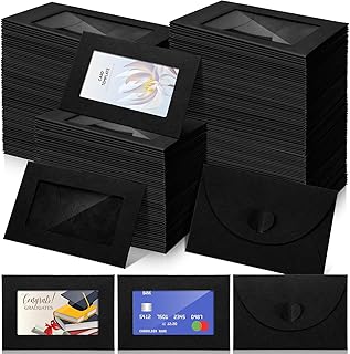 Uiifan 550 Pcs Window Gift Card Envelopes 4 x 2.8 Inch Gift Card Sleeves Credit Size with Heart Shaped Clasp for Business Invitation Thanksgiving Wedding Christmas Greeting(Black)