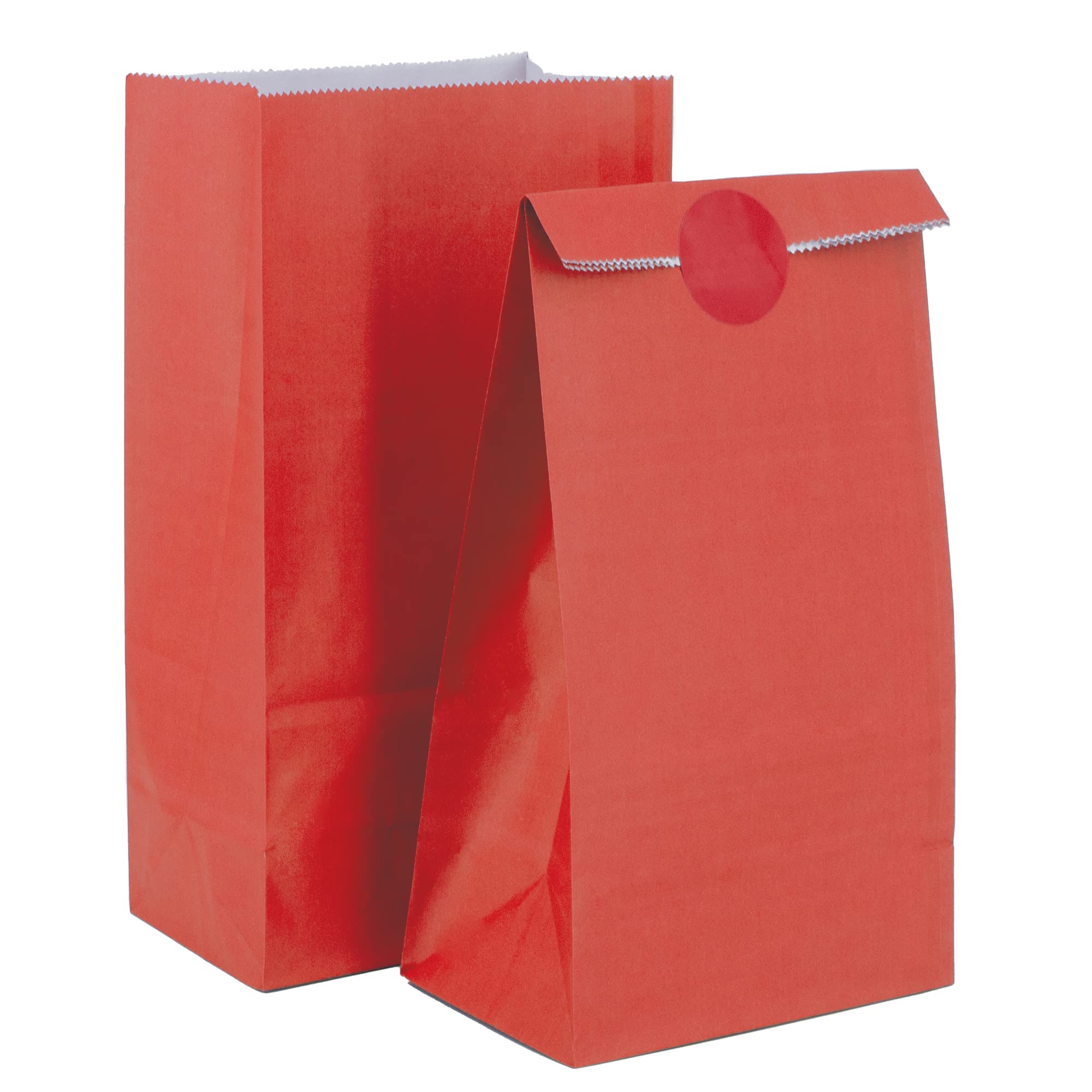 Time to Sparkle 100PCS Party Bag Kraft Paper with 120 Stickers Kids Party Gift Sweet Bags for Class Party Favors Girls Boys Birthday Wedding Christmas Halloween, 130X80X240mm, Red