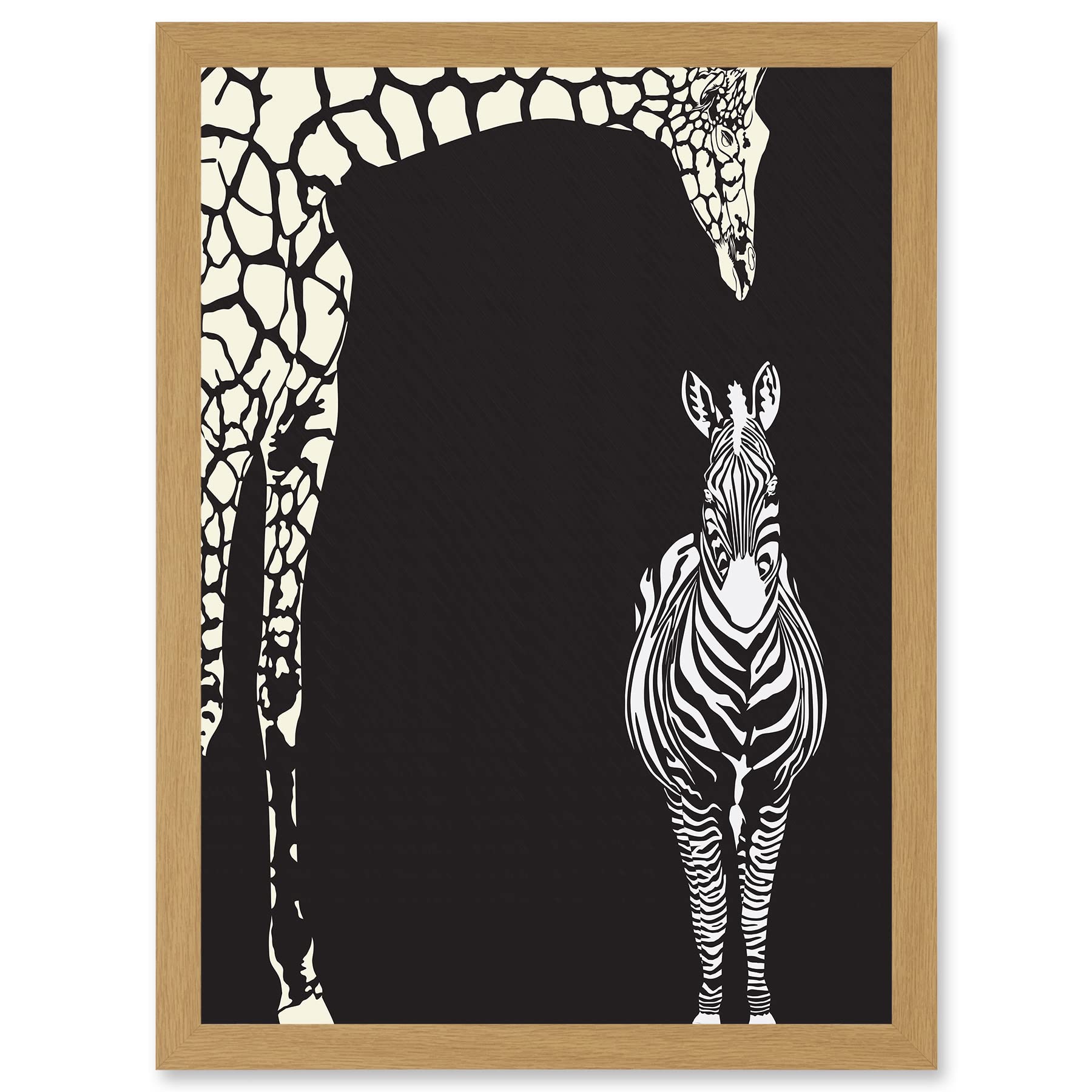 Artery8 Zebra And Giraffe B&W Zoo A4 Artwork Framed Wall Art Print