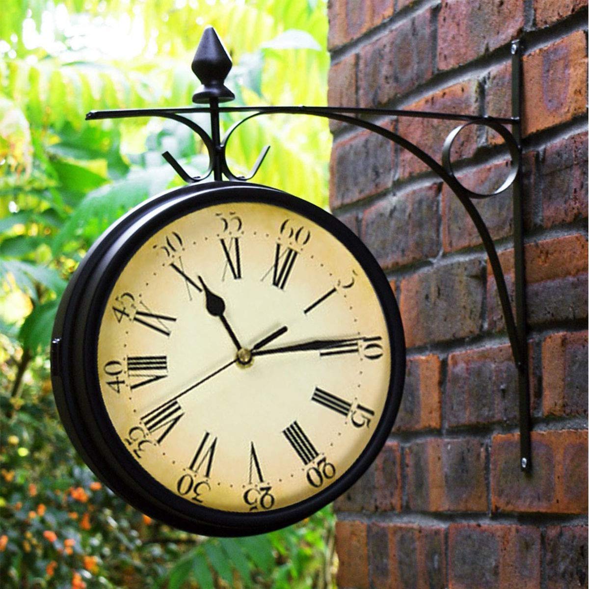 Dwustronny zegar ścienny, vintage retro design do domu i ogrodu, zewnętrzny zegar stacji z uchwytem, idealny do dekoracji wnętrz i na zewnątrz
