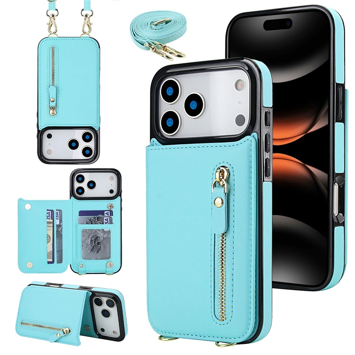 Protégez votre iPhone 16 Pro Max avec cet étui zippé en cuir bleu