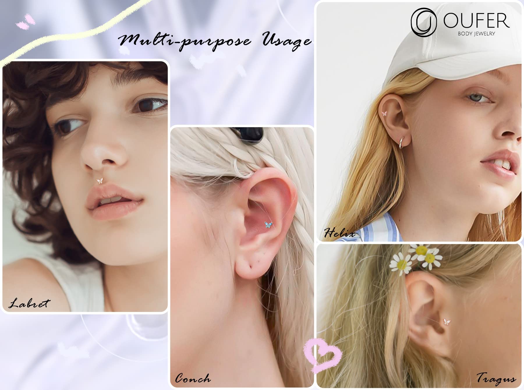 OUFER Body Piercing Piercing para labio de oro macizo de 14 quilates, 16 g, sin rosca, para labio, hélice, tragus, cartílago, oreja, lóbulo de oreja