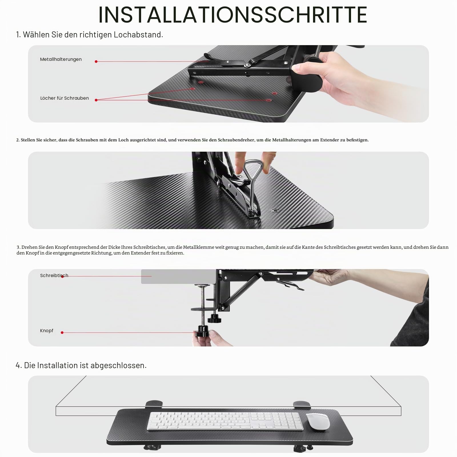 VAYDEER Ergonomische Schreibtischverlängerung,Tischverlängerung, desk extender,Klemm-Mausablage, Tastaturablage,Armlehnenregal, Computertischverlängerung, Unterstützung für den Ellenbogenarm (Schwarz)