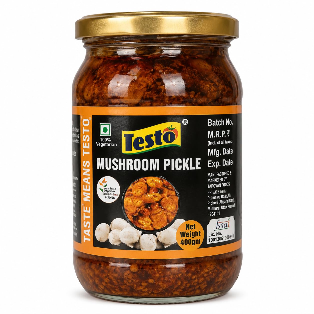 Testo Mushroom Pickle 400g | Authentic Indian Spicy Mushroom Achaar | 100% Vegetarian | Ready to Eat | Traditional Homemade Taste-image-48