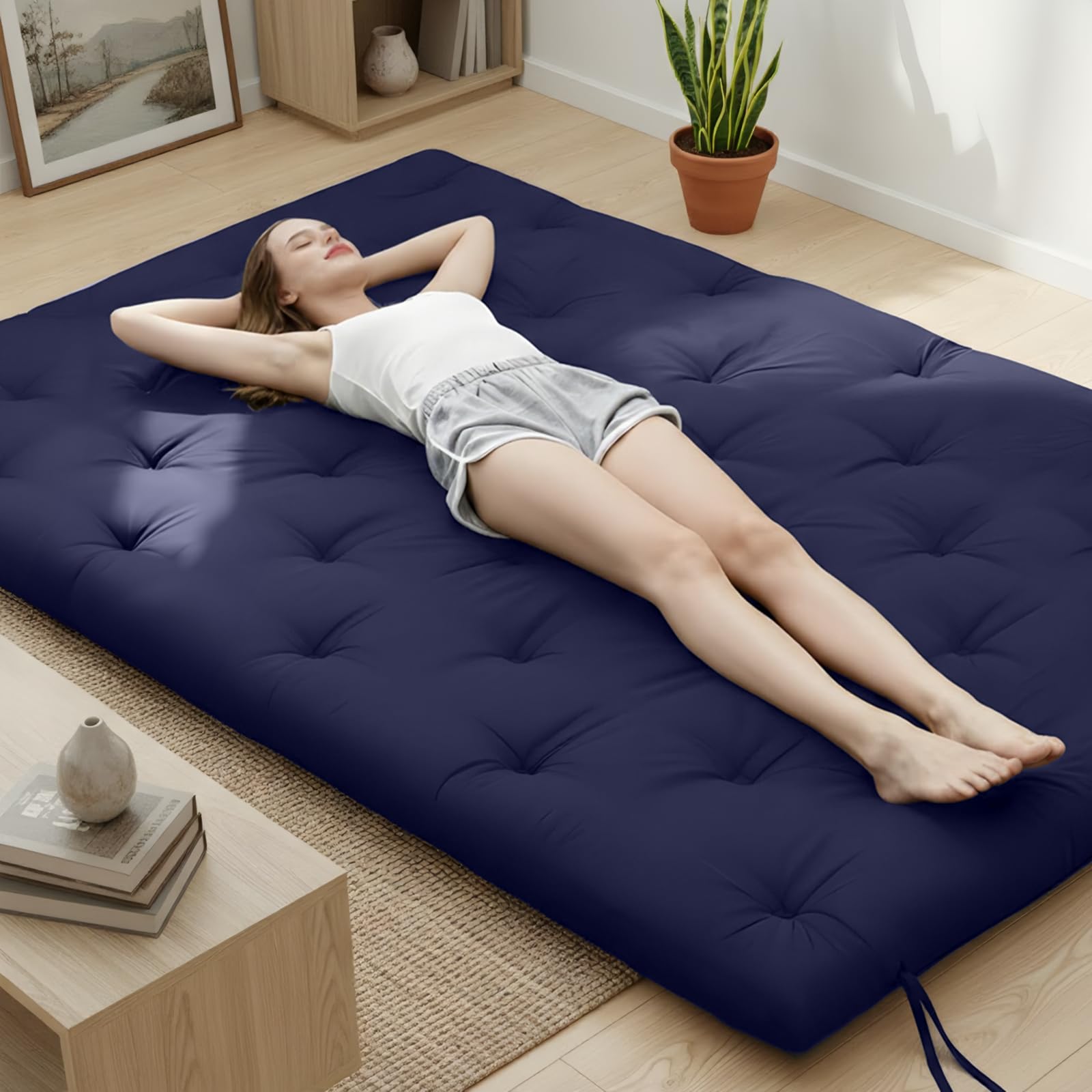Syrinx Water Resistant Japanese Futon Mattress, Twin Size 75"x39", 2.5 Inch Thick Japanese Floor Mattress Tatami Mat, Foldable Floor Bed Sleeping Pad for Dormitory Guest Room Camping. GREEN
