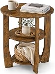 Round End Table with Storage Shelf,3 Tier Modern Side Table, Sofa Recliner Side Table,Accent Coffee Table,Nightstand for Living Room Bedroom for Small Spaces,19.7" D x 21.7" H (White)