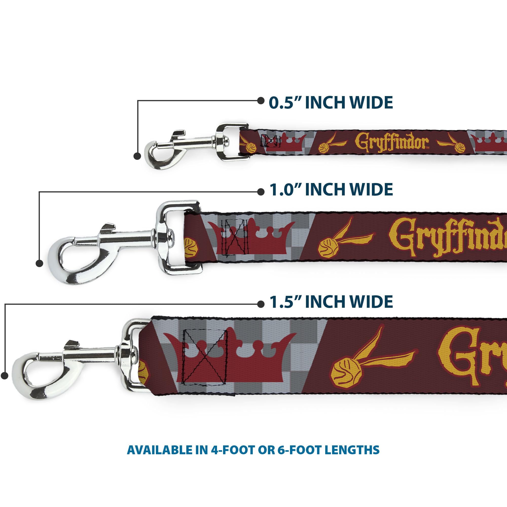 Warner Bros. Correa para Mascotas, Correa para Perro, Harry Potter Gryffindor Quiditch Ball Crown Red Golds Grays, 6 pies de Largo 1.5 Pulgadas de Ancho