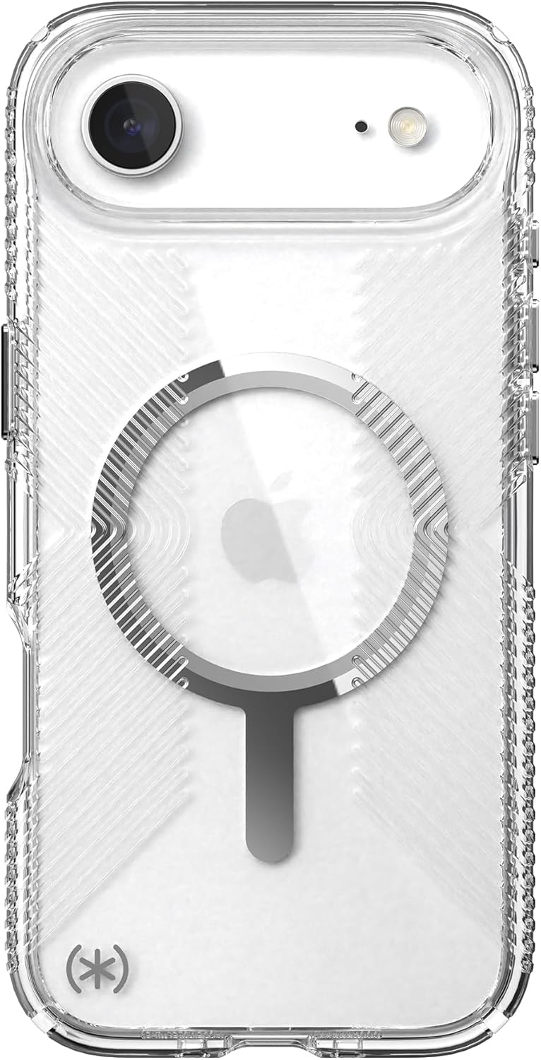 Speck Presidio Perfect Clear Grip for iPhone 17 Air Case, MagSafe-Compatible, Slim Protective Case, Clear/Clear/Silver